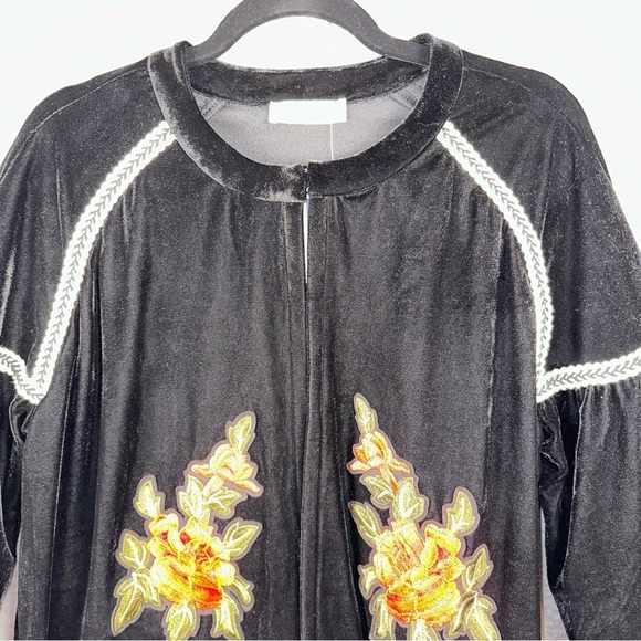 Elodie Embroidered Velvet Rose Draped Open Front Size XL Jacket Boho Y2K Artsy - Picture 6 of 12
